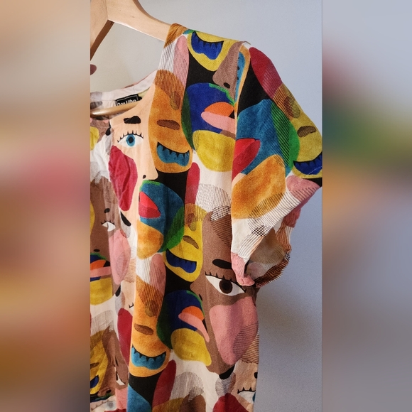 OGE AJIBE‎ M multicoloured abstract faces wearable art Canadian Rayon Picasso - Picture 13 of 16